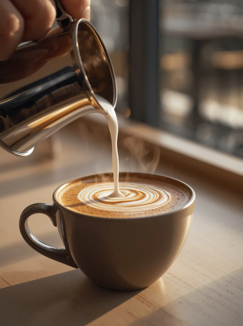 Latte art being poured at a BKK1 coffee shop