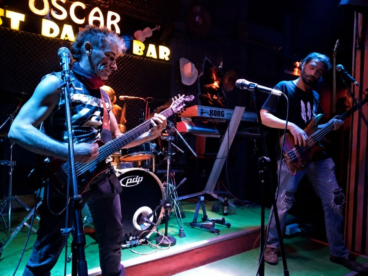 A band on stage at Oscar's on the Corner