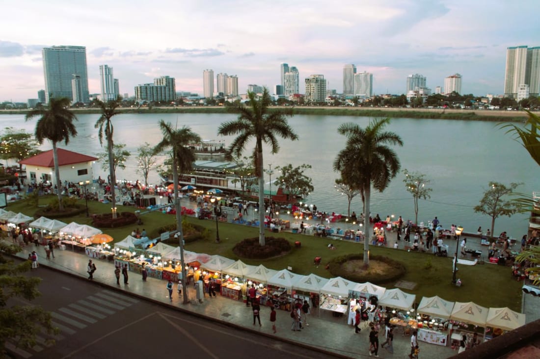 The northern end of Sisowath Quay near Wat Phnom, Phnom Penh